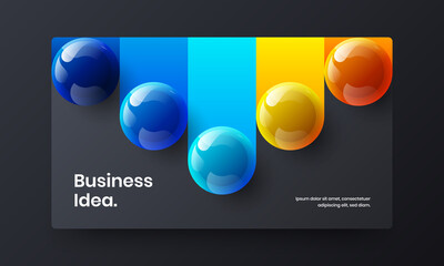 Bright realistic spheres front page layout. Simple journal cover vector design illustration.