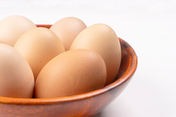 Organic chicken eggs on the table. Eggs are good for everyone and health. Farm products, natural eggs.