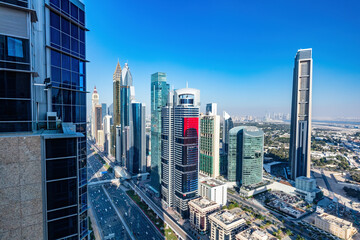 Fototapeta na wymiar Skyscrapers highrise business buildings in downtown Dubai