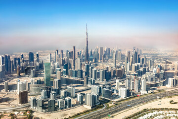 Fototapeta na wymiar Dubai aerial view of downtown skyscrapers with Burj Khalifa.