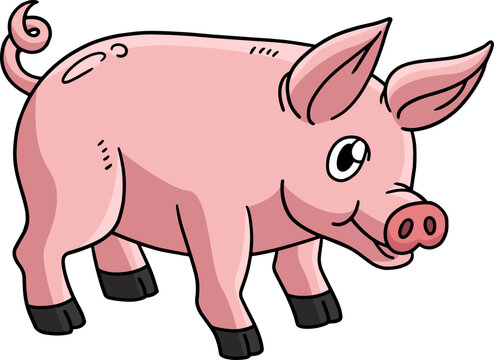 Pig Animal Cartoon Colored Clipart Illustration
