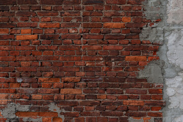Old red brick wall. Retro background and aged texture.