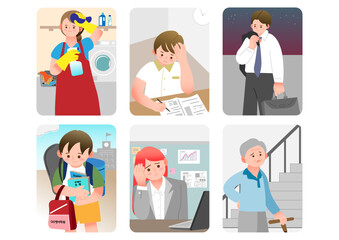 지치고 힘든 사람들 일러스트