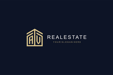 Letter AV with simple home icon logo design, creative logo design for mortgage real estate - obrazy, fototapety, plakaty