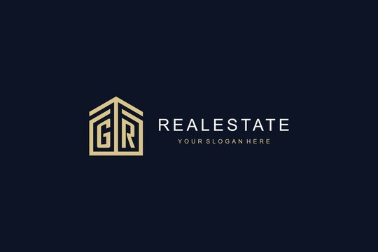 Letter GR with simple home icon logo design, creative logo design for mortgage real estate