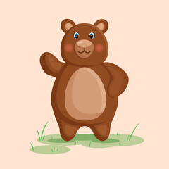 Obraz na płótnie Canvas Cute brown bear on the green grass. Vector illustration.