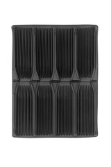 Root trainer seed tray for sowing seeds to develop root growth prior to planting. Open gardening tray module in black plastic on white background. Used mainly for bean seeds. Flat lay Top view