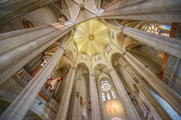View up in the interior of church Sagrat Cor in Barcelona.
