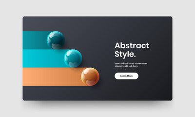 Bright placard vector design layout. Isolated 3D spheres catalog cover concept.