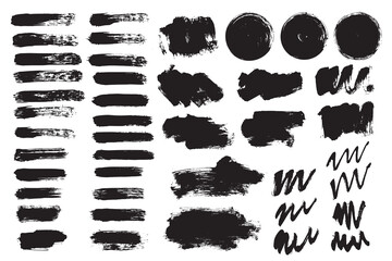 Vector collection black paint brush stroke. Text boxes for banner design.
