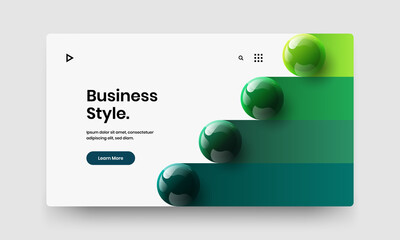 Clean 3D spheres site screen template. Modern company cover vector design concept.