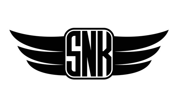 SNK three Letter wing minimalist creative concept icon eagle symbol professional logo design, Vector template