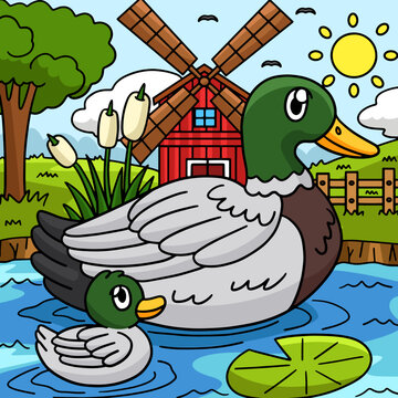 Duck Animal Colored Cartoon Illustration