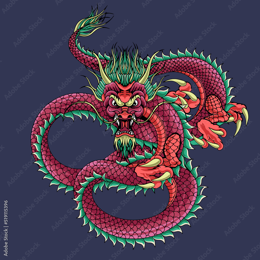 Wall mural Cool red dragon design illustration