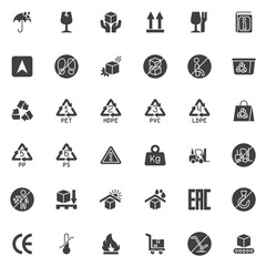 Packaging symbols vector icons set