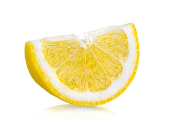 Lemon fruit isolated on white background. One cut piece. Clipping path