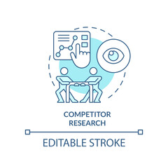 Competitor research turquoise concept icon. SEO tests. Content design analytics abstract idea thin line illustration. Isolated outline drawing. Editable stroke. Arial, Myriad Pro-Bold fonts used