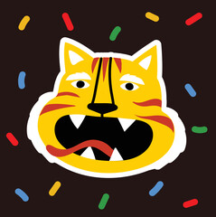 Cute oriental or asian cartoon style tiger isolated on white background. Fashionable fabric or textile print design.