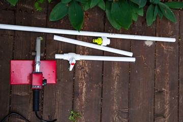 White plastic pipes for self-assembly of plumbing.