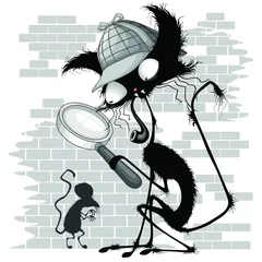 Crédence de cuisine en verre imprimé Dessiner Chat dessin animé Sherlock Holmes parodie personnage de dessin animé drôle et ombre de la souris sur l& 39 illustration vectorielle murale