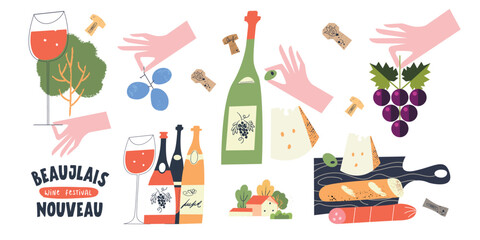 Beaujolais Nouveau Wine Festival. Vector illustration, a set of design elements for a wine festival. - obrazy, fototapety, plakaty