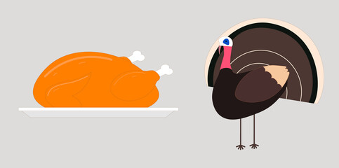 illustration of baked and wild turkey for thanksgiving day