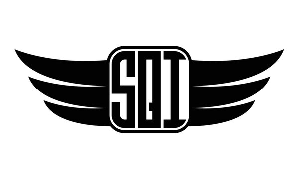 SQI three Letter wing minimalist creative concept icon eagle symbol professional logo design, Vector template