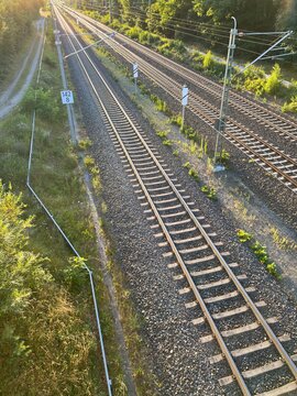empty railways in the summer landscape