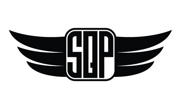 SQP three Letter wing minimalist creative concept icon eagle symbol professional logo design, Vector template