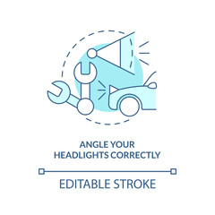 Angle your headlights correctly turquoise concept icon. Driving safety at night abstract idea thin line illustration. Isolated outline drawing. Editable stroke. Arial, Myriad Pro-Bold fonts used