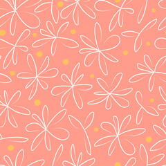 Seamless pattern of contour flowers on a pink background. Vector pattern, design for textiles, packaging, paper.