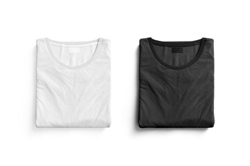 Blank black and white folded square t-shirt mockup, top view