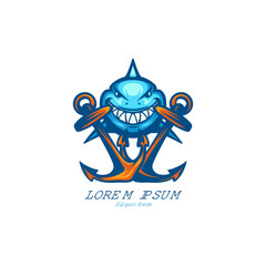 Shark And Anchor Character Logo