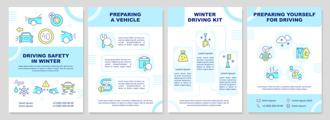 Fototapeta na wymiar Wintertime driving safety rules brochure template. Leaflet design with linear icons. Editable 4 vector layouts for presentation, annual reports. Arial-Black, Myriad Pro-Regular fonts used