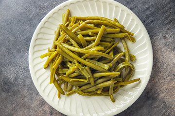 green bean canned boiled beans ready to eat fresh healthy meal food snack diet on the table copy space food background rustic top view