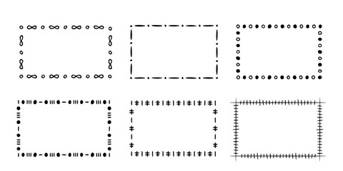 Doodle frames set, hand-drawn monograms.Edgings and cadres with simple sketchy elements for your design.Isolated. Vector illustration.
