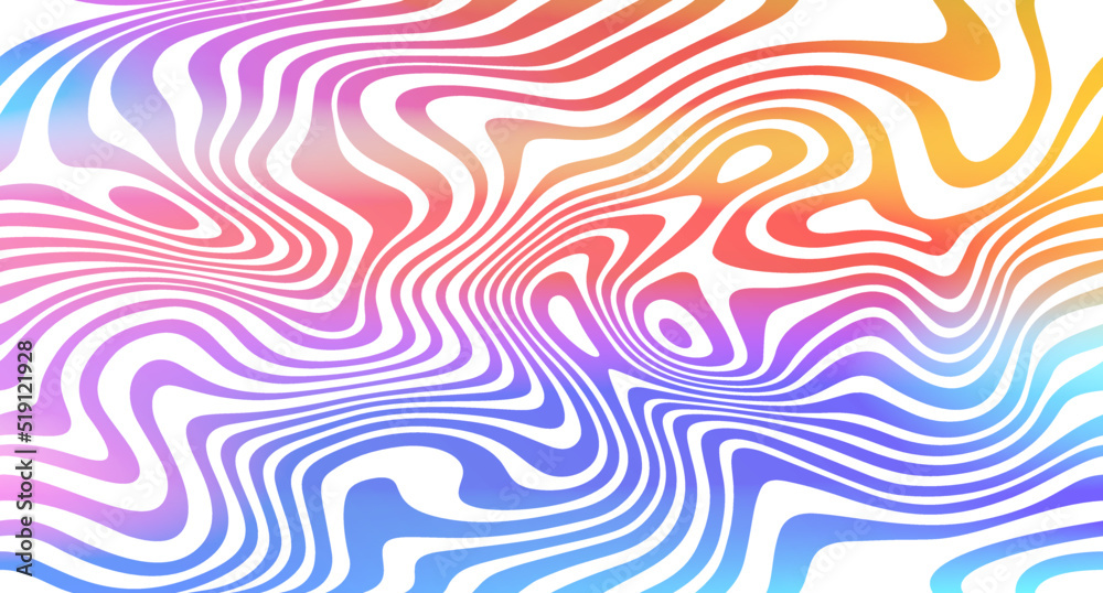 Poster Wavy Seamless Trippy Pattern with Gradient. Abstract Vector Swirl Backgrounds. 1970 Aesthetic Textures with Flowing Waves