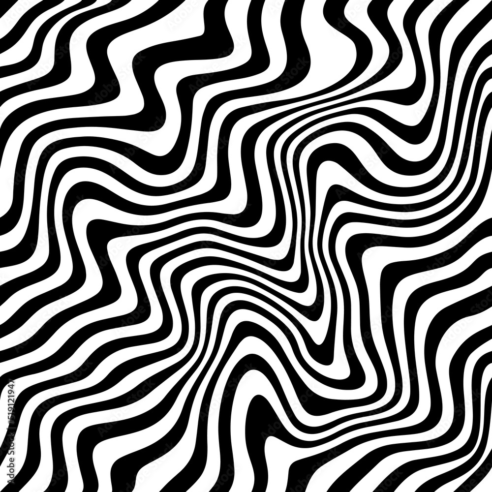 Fototapete Vector Seamless Pattern with Bold Monochrome Wavy Stripes. Abstract Background with Distorted Lines. Decorative Black and White Striped Distortion Effect