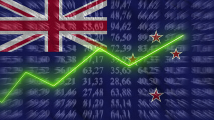 New Zealand financial growth, Economic growth, Up arrow in the chart against the background flag