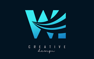 Creative blue letters WI w i logo with leading lines and road concept design. Letters with geometric design.
