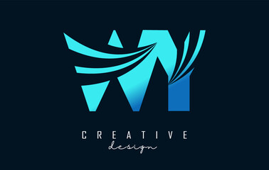 Creative blue letters WY w y logo with leading lines and road concept design. Letters with geometric design.