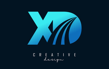 Creative blue letters XD x d logo with leading lines and road concept design. Letters with geometric design.