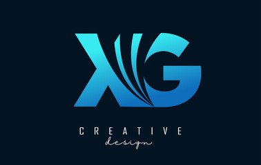 Creative blue letters XG x g logo with leading lines and road concept design. Letters with geometric design.