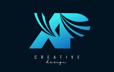 Fototapeta premium Creative blue letters XP x p logo with leading lines and road concept design. Letters with geometric design.