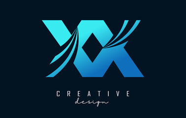 Creative blue letters XX x logo with leading lines and road concept design. Letters with geometric design.