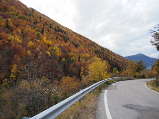 El otoño entre las montañas de Huesca, cerca de Ordesa. España.