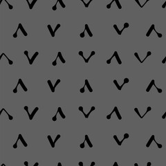 Vector.  Abstract monochrome ethnic seamless pattern. Artistic background hand drawn simple shapes of angle brackets, checkmarks. Mosaic abstract background. Repeating geometric texture. Dividers.