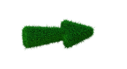 3D Green grass field arrow shape sign on white empty green for notice sign symbol or nature garden in summer decoration