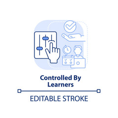 Controlled by learners light blue concept icon. Microlearning method abstract idea thin line illustration. Self management. Isolated outline drawing. Editable stroke. Arial, Myriad Pro-Bold fonts used