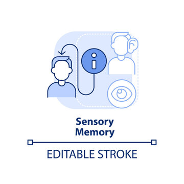 Sensory Memory Light Blue Concept Icon. Microlearning Step Abstract Idea Thin Line Illustration. Listening, Viewing Skills. Isolated Outline Drawing. Editable Stroke. Arial, Myriad Pro-Bold Fonts Used